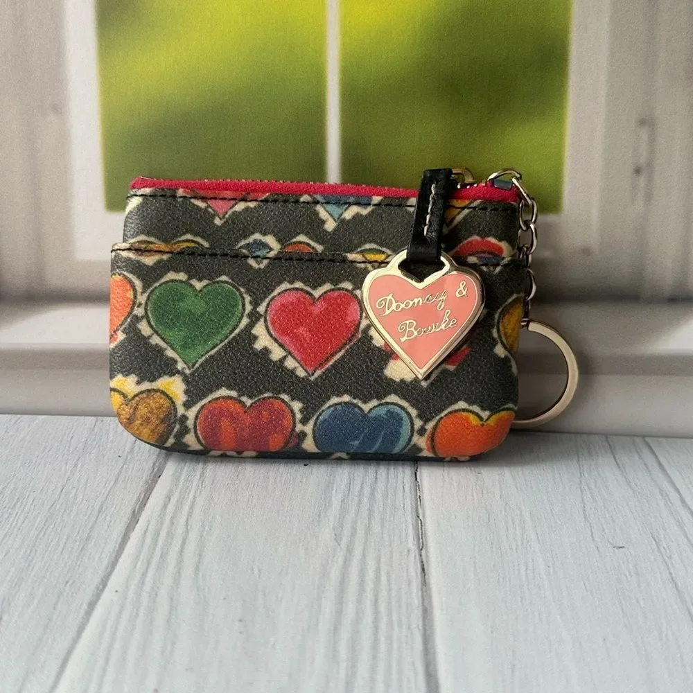 Y2K Vtg. Dooney & Bourke Multicolor Rainbow Heart Keychain Coin Wallet